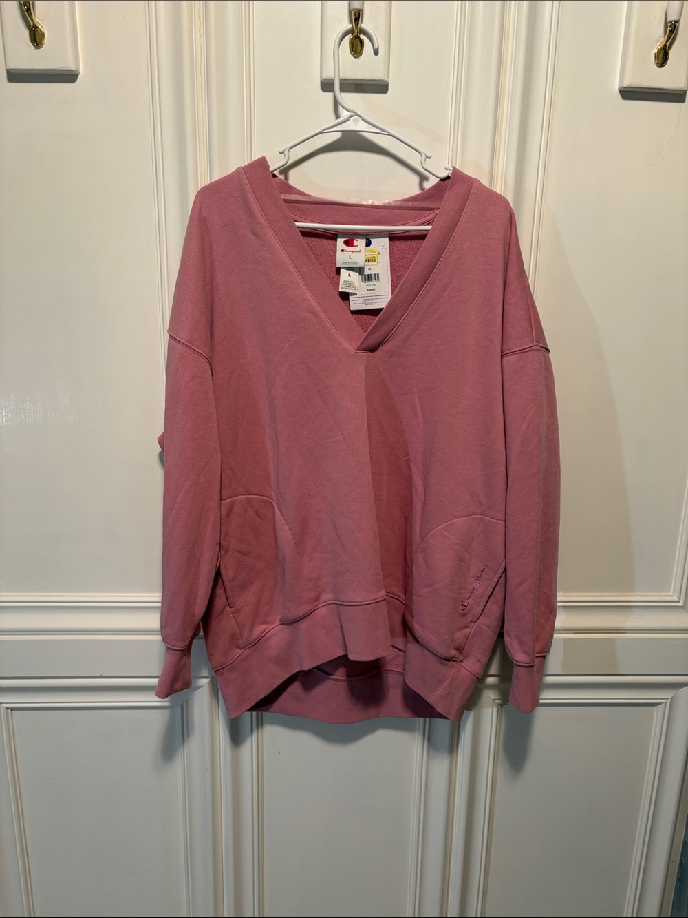 Champion Rose-Pink V-Neck Pullover Sweatshirt